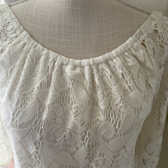 Vintage Off-White Sheer Lace Midi Dress, Romantic Cottagecore Prairie Aesthetic - Picture 4 of 10